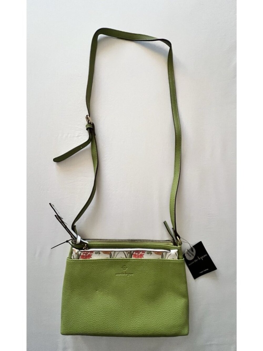 Nanette Lepore Crossbody Handbag MIRABEL Green Pouch Floral Vegan Leather NWT